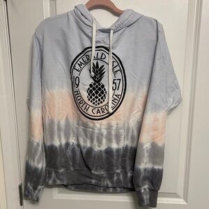 Dreamcycle Gray and White Tie-Dye Hoodie with Pineapple Graphic. Lightweight.